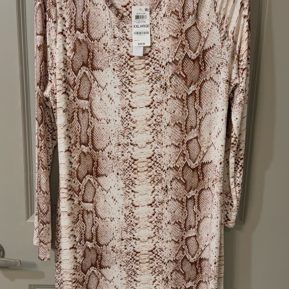 Macys Bar III Snake Print V-Neck Bodycon Dress in Brown & Cream XXL - Picture 4 of 4